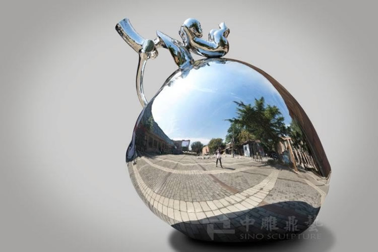 mirror stainless steel apple sculpture