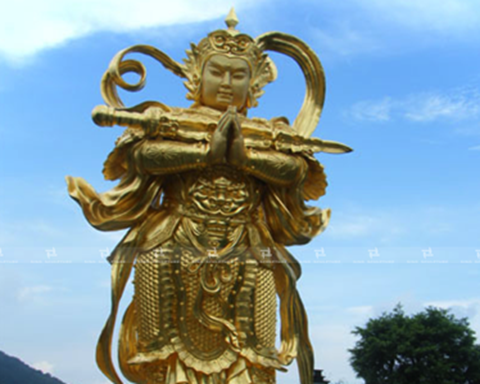 bronze Gold Guardian Vedic Bodhisattva, 韦陀菩萨雕塑金色