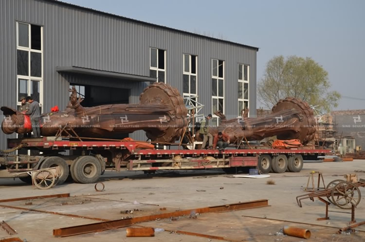 Transportion to Site for installation of large bronze Buddha Guanyin Statue 