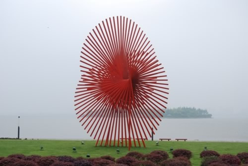 red painted stainless steel structure