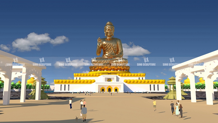 Enlargement of the Buddha to the designed size and placed on the site for overall view.
