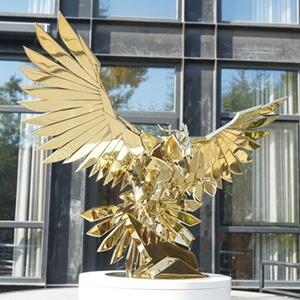 Stainless steel Falcon sculpture with gold plating finish