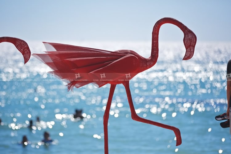 Mi No. 5 , Red Flamingo Sculpture by Sculptor Wendi Zhang,Sculpture by the Sea, Cottesloe 2015