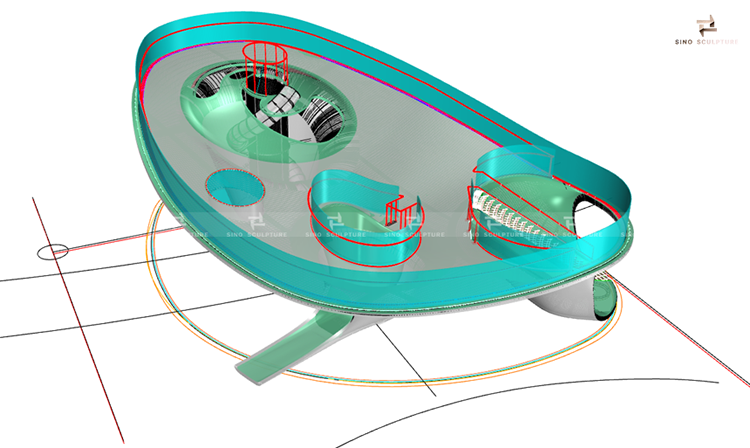 3D modeling of mirror stainless steel Discovery Slides sculpture