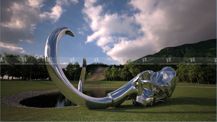 Mirror stainless steel sulpture,3D rendering of the stainless steel skull  sculpture