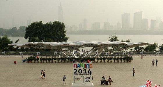 stainless stele urban sculpture for nanjing train station