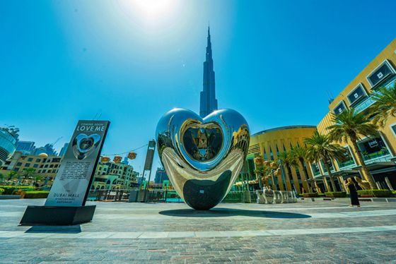 Love me,  mirror stainless steel sculpture, Dubai Mall UAE