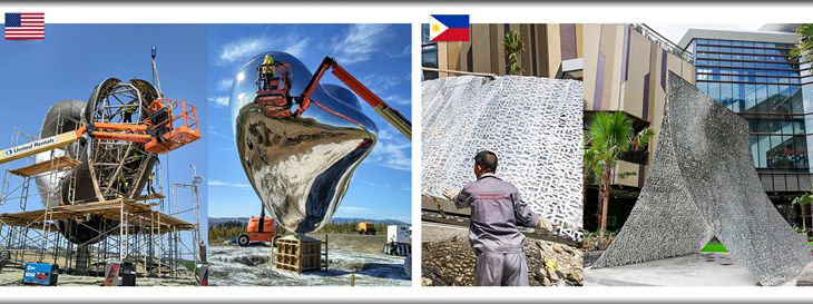 installation of the stainless steel sculptures