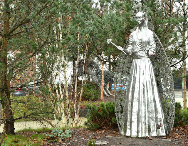 casted Stainless steel sculpture,The White Witch sculpture, CS Lewis Square, Belfast 