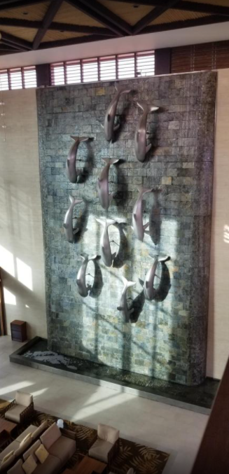 installed stainless steel Dophin Group sculptures Hilton Cabo Verde SAL Resort