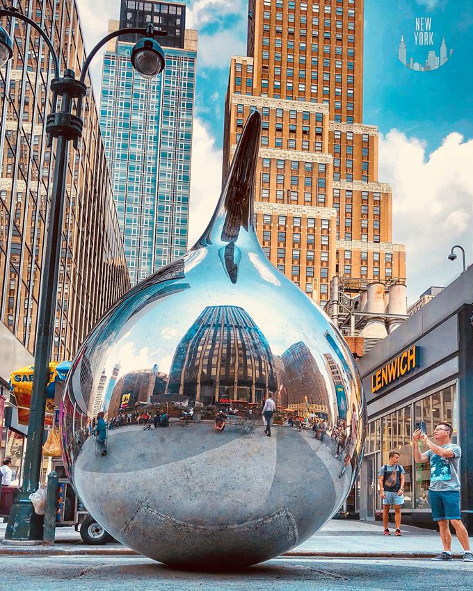tear sculpture, stainless steel, Times Square,New York City NYC