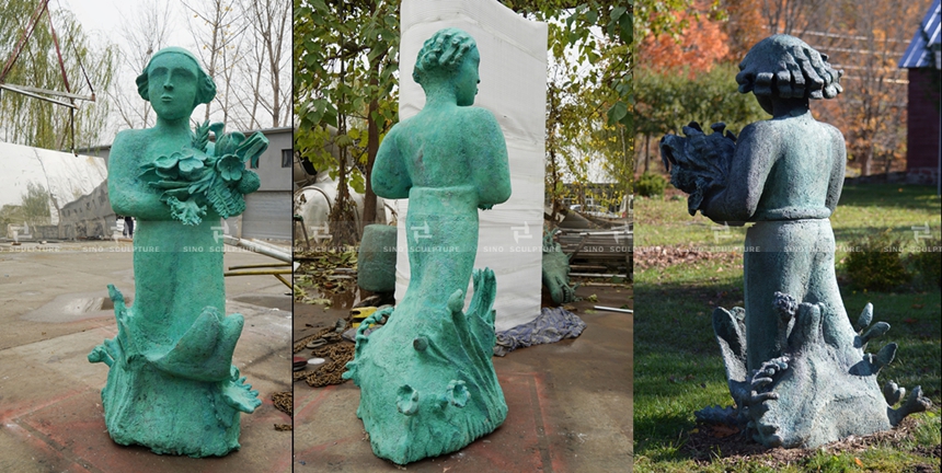 green patina on casted bronze sculptures