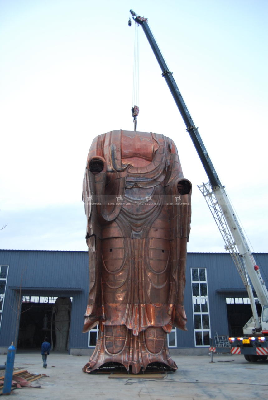 fabrication progress of the coated gold leaf buddha sculpture