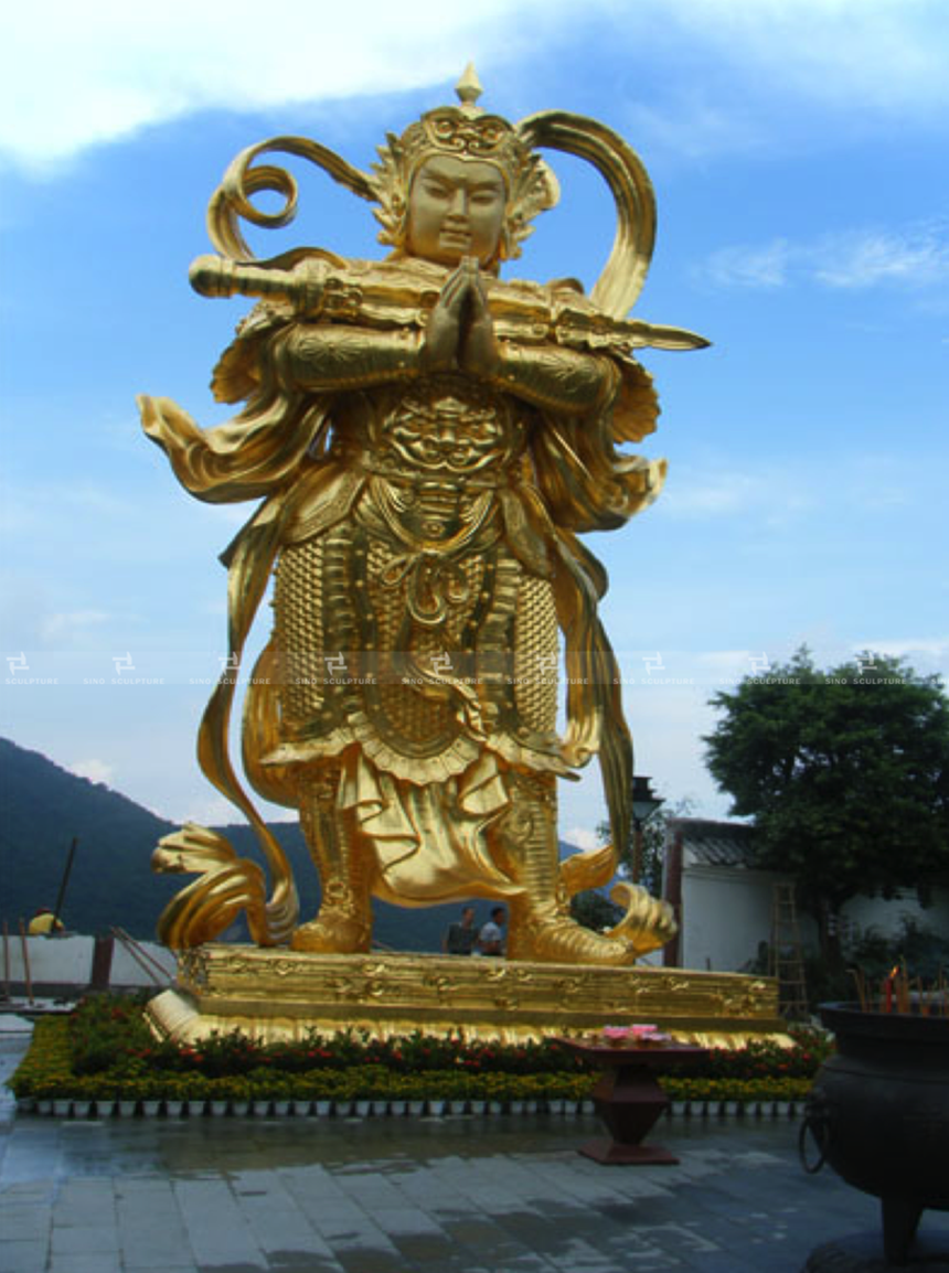 Gold leaf Guardian Vedic Bodhisattva sculpture,貼金護法韋陀菩薩, 