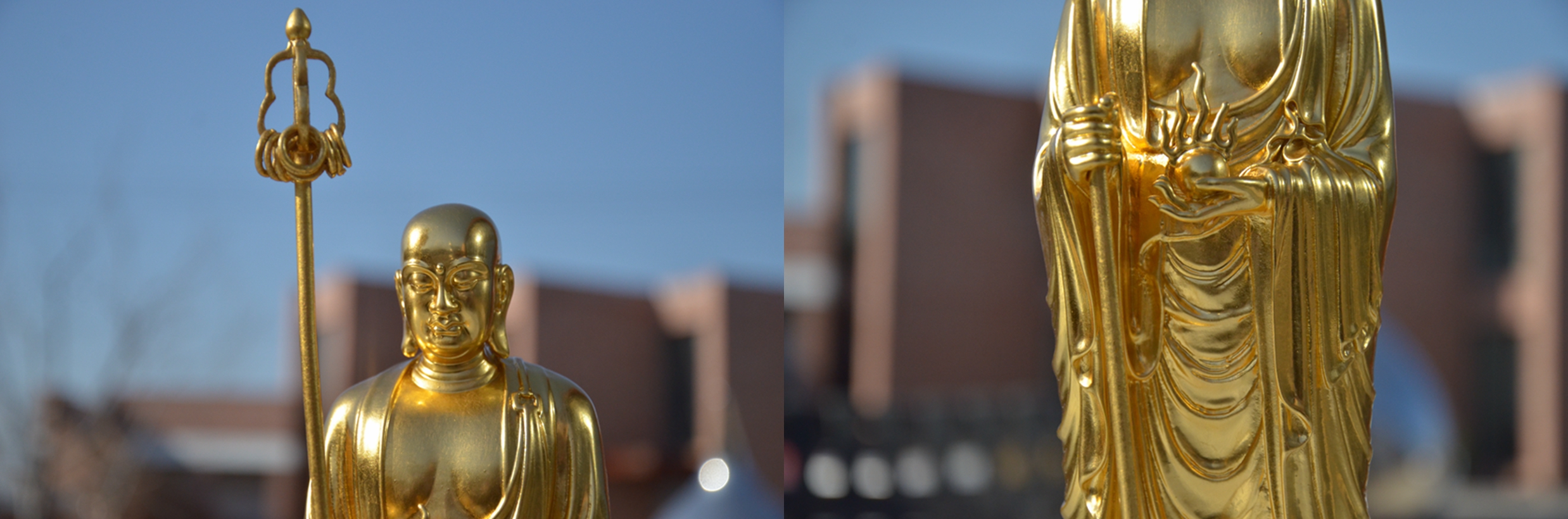  Details of the gold leaf bronze Buddha statuary.