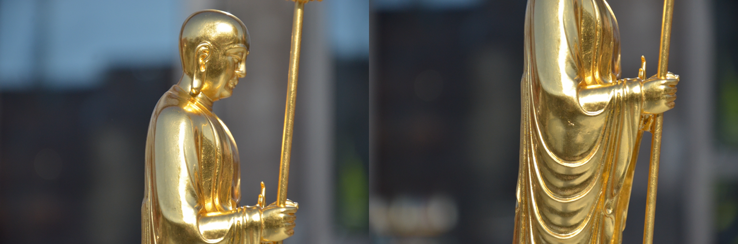  Details of the gold leaf bronze Buddha statuary.