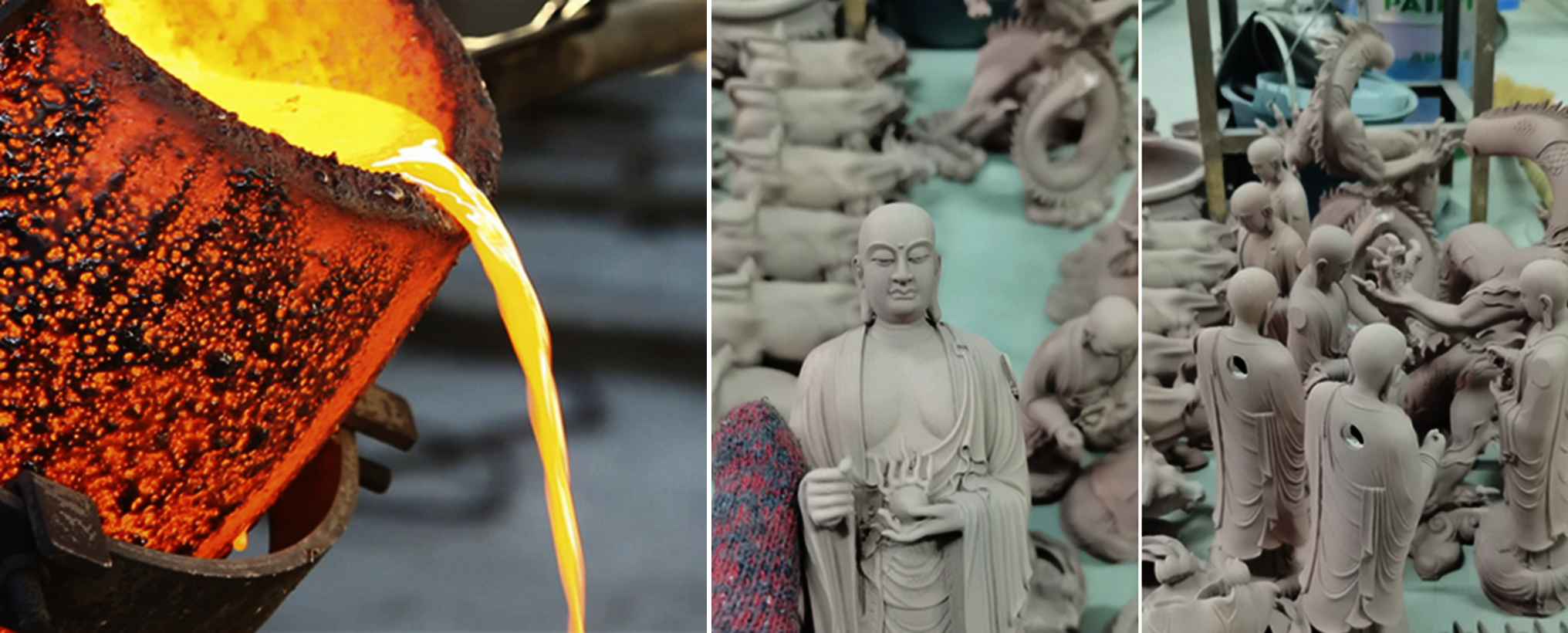 Casting process of the customized bronze Buddha Statuary.