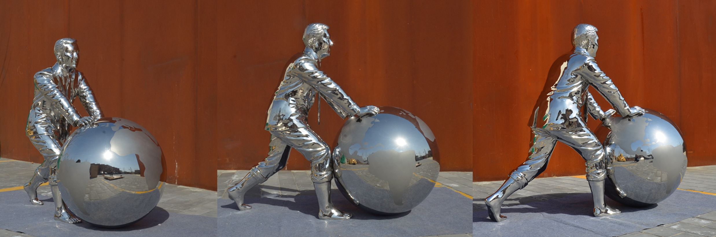mirror polish stainless steel statue of Figure & Globe