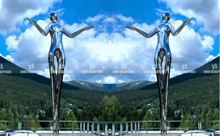Curved mirror stainless steel statue harmony