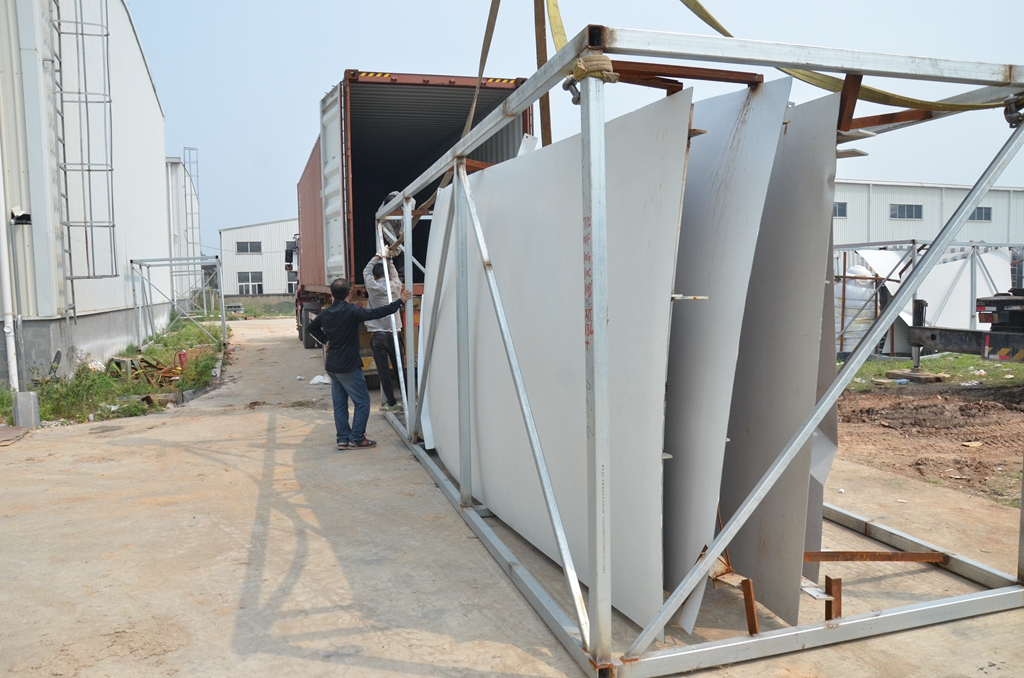 Loading of steel frame box into container for shipment