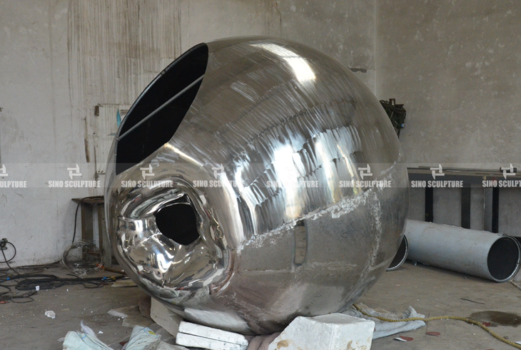 mirror stainless steel apple sculpture fabrication