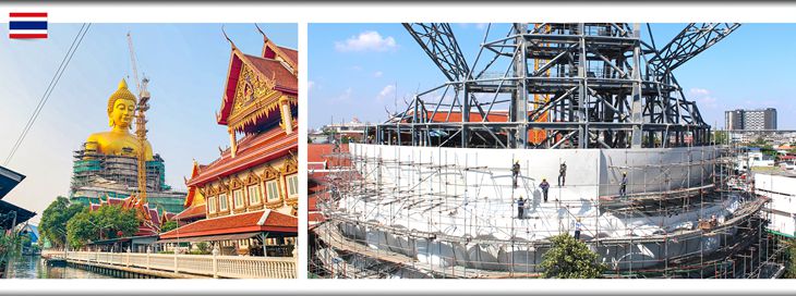 Large bronze Buddha statue site installation in Bangkok, Thailand