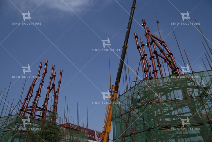 Mild steel structure assembling at site for the bronze monumental sculpture