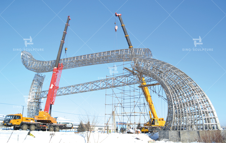 site installation of large stainless steel structure