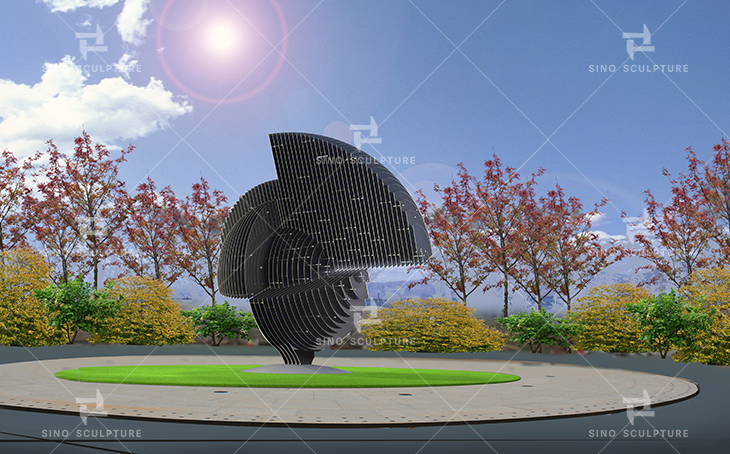 The rendering design of the corten steel sculpture