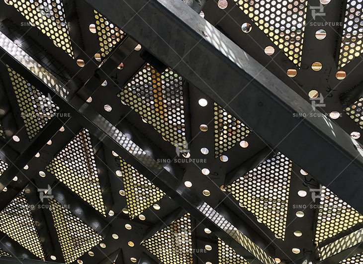 Inside view of the large stainless steel monument 