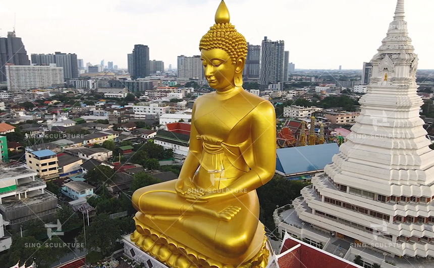 the completion of the Installation of the large customized bronze Buddha statue in Wat Paknam Bhasicharoen