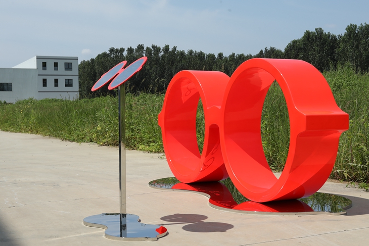 Red Paint Steel Glasses Sculpture