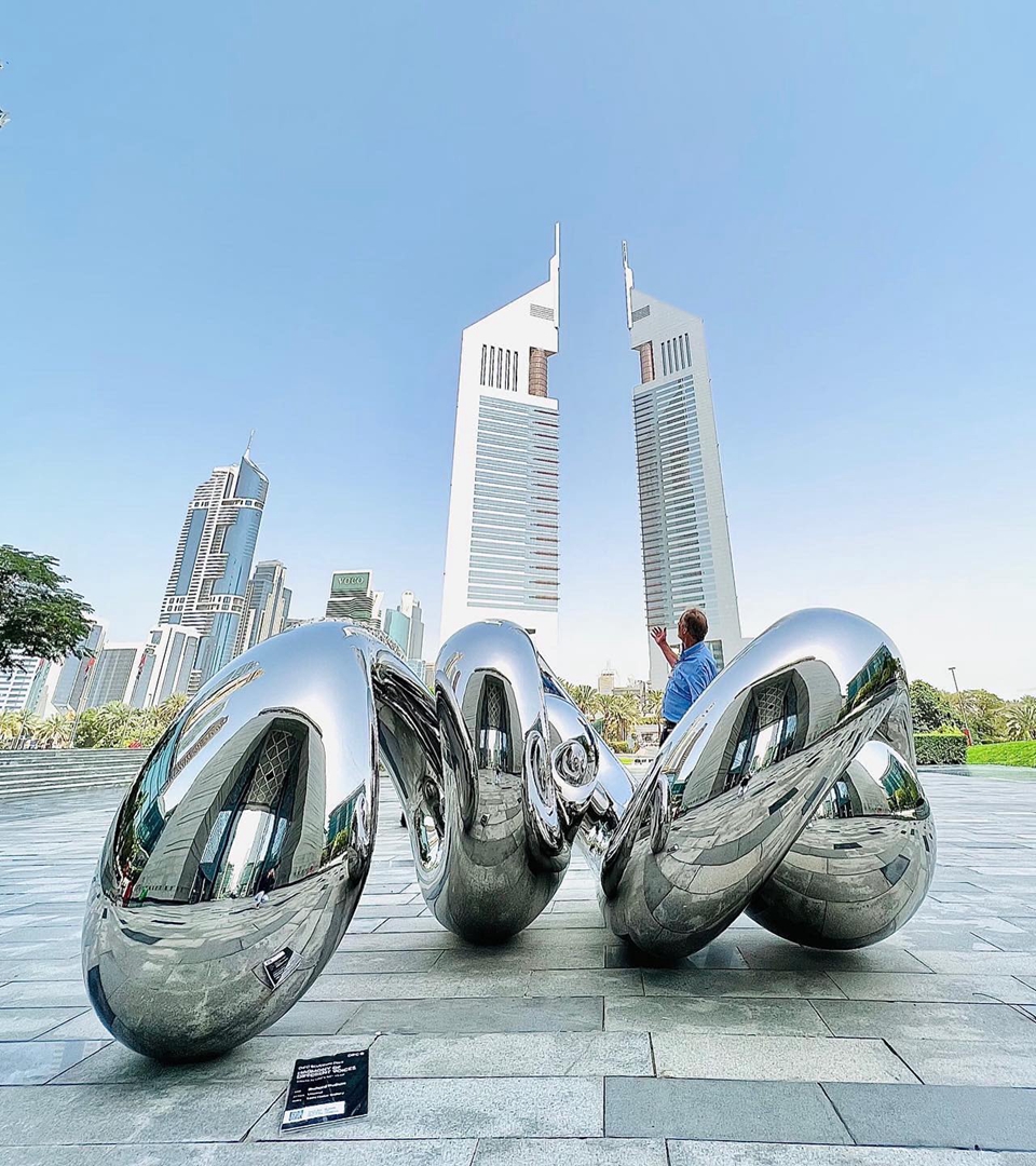 Unwind stainless steel sculpture, Richard hudson , DIFC Dubai, UAE