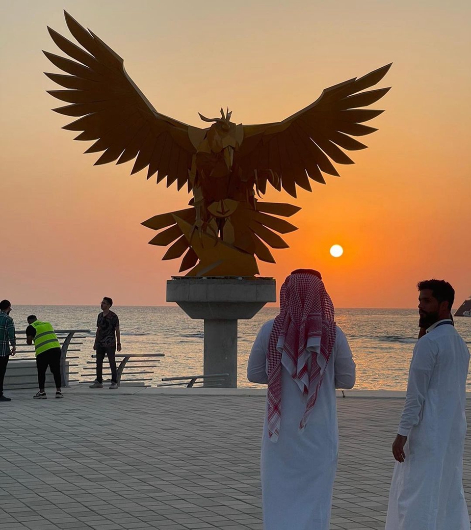 Golden Bronze Falcon Statue, Jeddah, KSA Saudi Arabic 