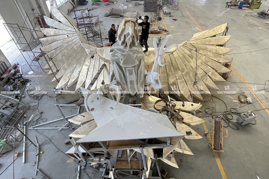 Spray-Painted-Brass-Falcon-Sculpture-Fabrication