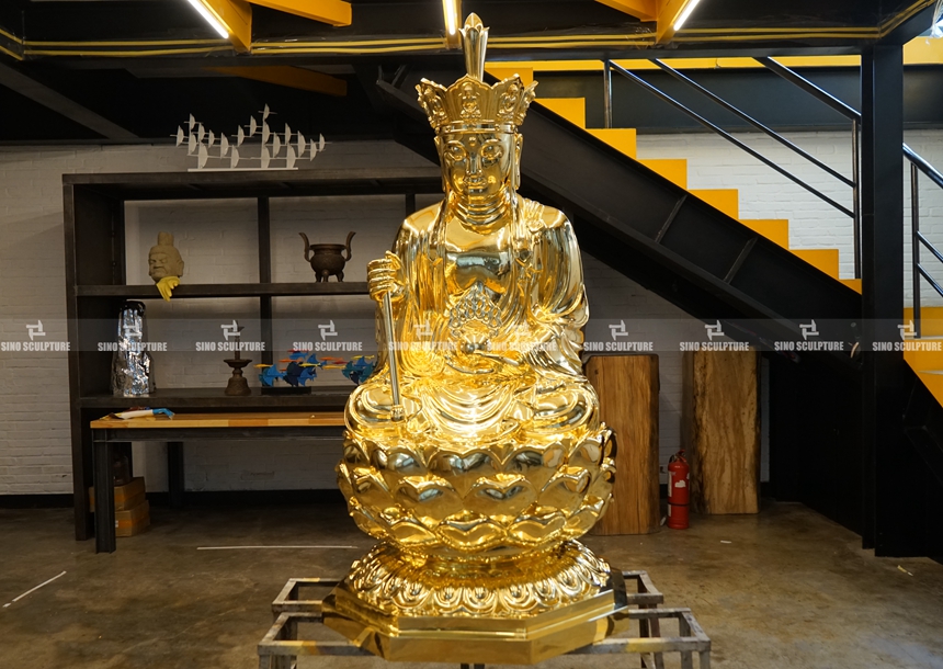 Gold-Leaf-Bronze-Sitting-Ksitigarbha-Bodhisattva-Statue-Gold-Leaf-Surface-Treatment Gold-Leaf-Bronze-Sitting-Ksitigarbha-Bodhisattva-Statue-Gold-Leaf-Surface-Treatment