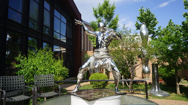 Stainless steel cast ancient warrior statue by Chinese famous sculptor Ren Zhe  