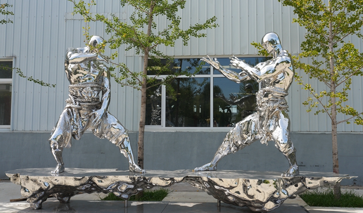 Cast Mirror Polished Stainless Steel Steel Warrior Statue By Artist Ren Zhe, 2023.