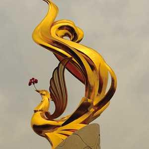 Golden Forged Bronze Phoenix Sculpture