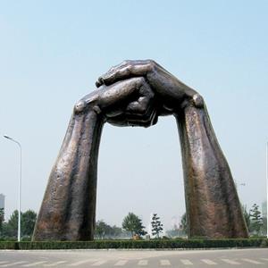 Large hand shape bronze sculpture with patina