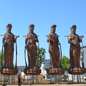 Grand bronze Buddha statues with hand forging craft and gold color paint