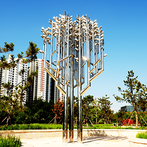 Contemporary Stainless Steel Artwork Fire Tree with Silver Flower