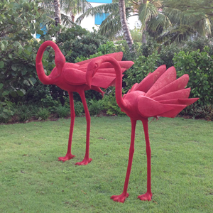 Red Stainless Steel Mesh Flamingo Sculptures 