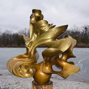 Golden Casting Bronze Sculpture Sun Wheel 