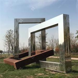 8M High Curved Corten Steel Garden Sculpture , Mirror Stainless Steel Sculpture