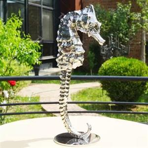 Large Stainless Steel Garden Sculptures Mirror Polished Garden Seahorse Statue Outdoor