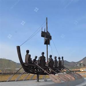 Customized Large Casted Bronze Boat Statue For Outdoor Decoration