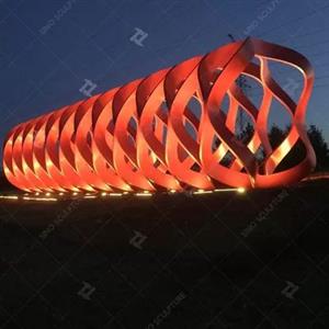 Large Stainless Steel Light Sculpture With Red Painted Surface For Outdoor Decoration