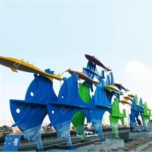Large Stainless Steel Fish Sculpture With blue Painted Surface For Outdoor Decoration