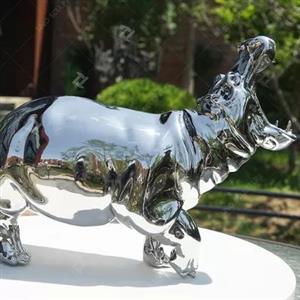 Extremely High Polished Stainless Steel Cast Animal Sculpture Hippo